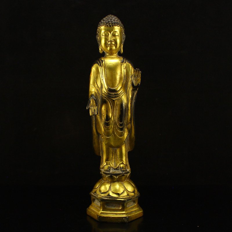 Chinese Gilt Gold Bronze Siddhartha Buddha Statue: 中國明代 鎏金青銅 釋迦牟尼佛 Chinese Ming Dynasty Gilt Gold Bronze Siddhartha Buddha Statue Dimension: 230 x 65 x 65(mm) 9