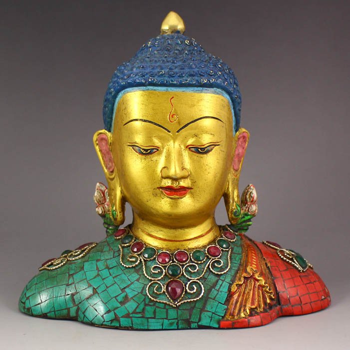 Nepal Bronze Inlay Turquoise & Agate Buddha Statue (1 of 5)