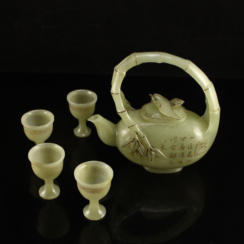A Set Chinese Qing Dynasty Hetian Jade Teapot & Cups (1 of 10)