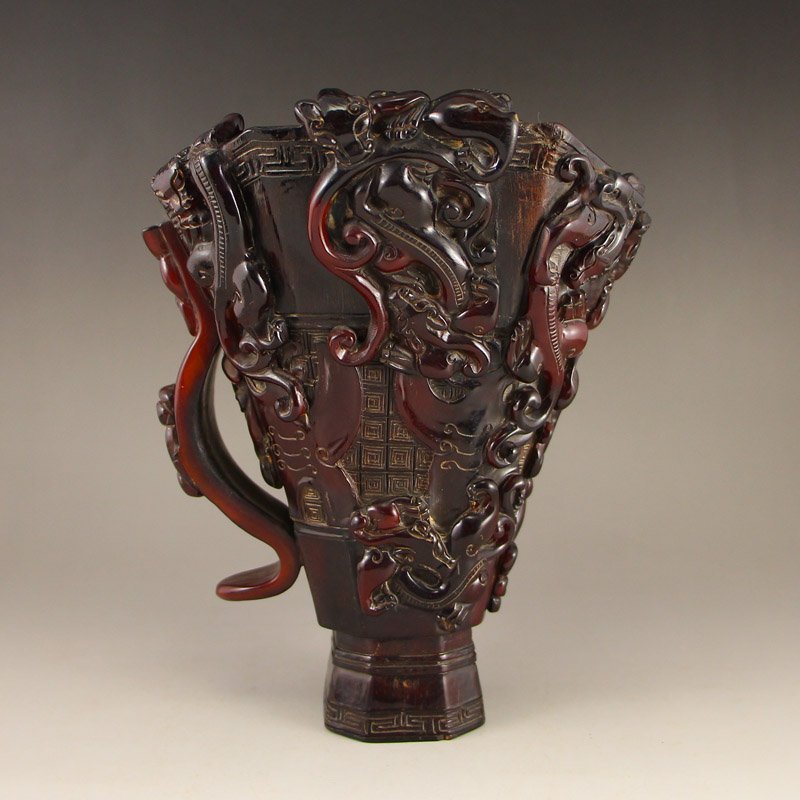 Chinese Qing Dy Ox Horn Nine Dragons Sacrificed Cup (1 of 10)