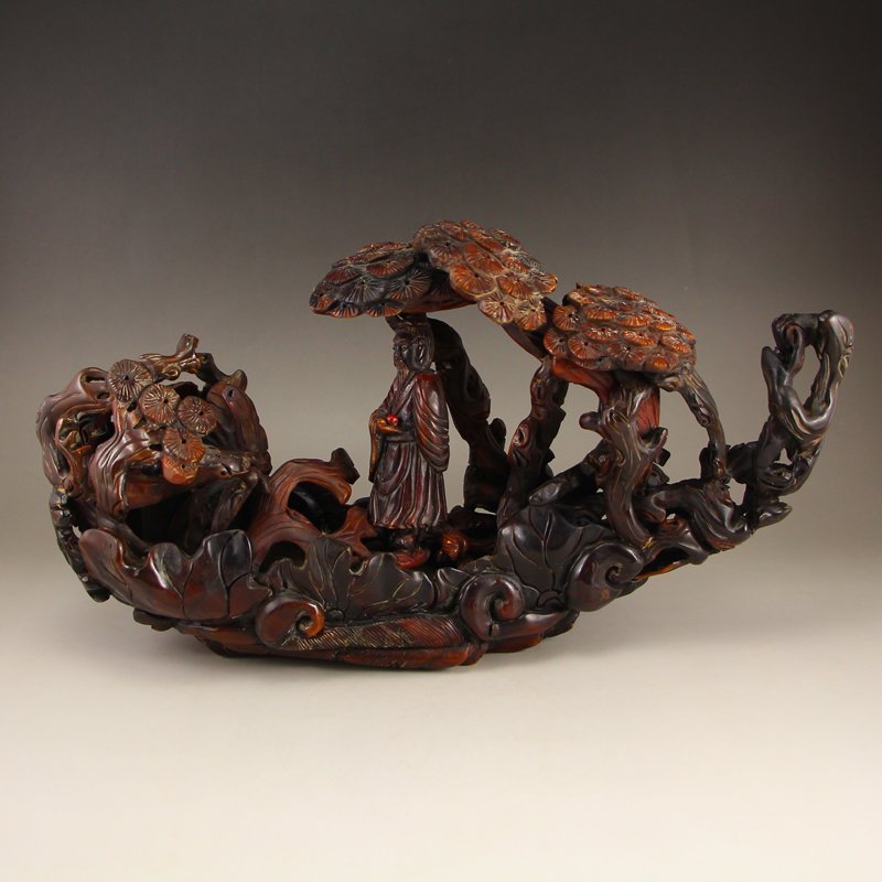 Chinese Qing Dynasty Ox Horn Statue - Sage & Pine Tree (1 of 7)