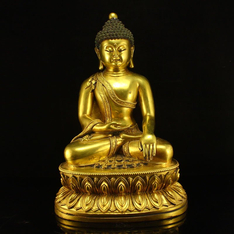 Chinese Gilt Gold Red Copper Siddhartha Buddha Statue (1 of 8)
