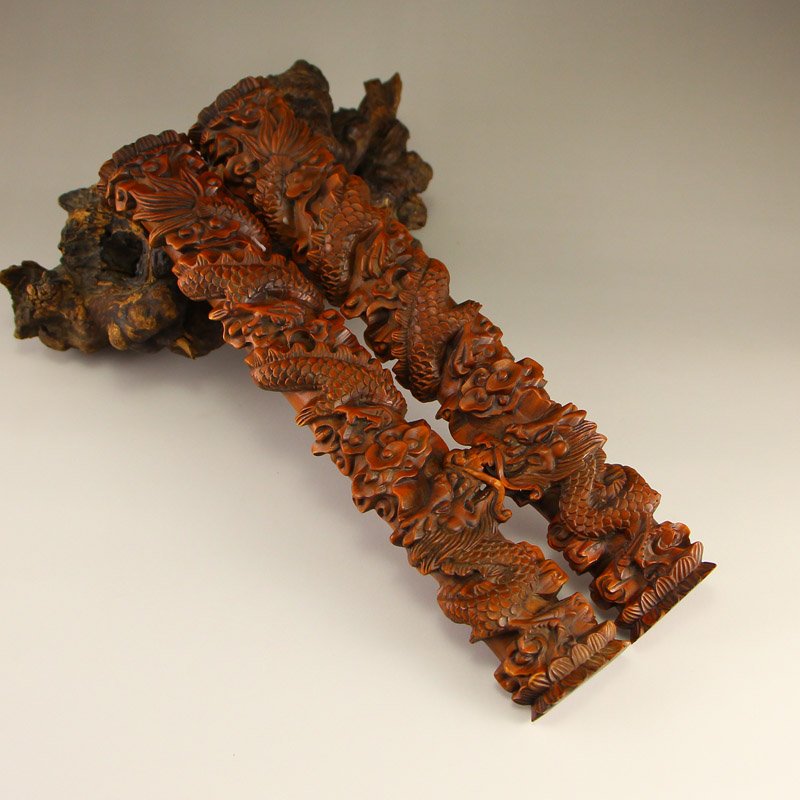 A Pair China Boxwood Wood Fortune Dragons Paperweights (1 of 8)