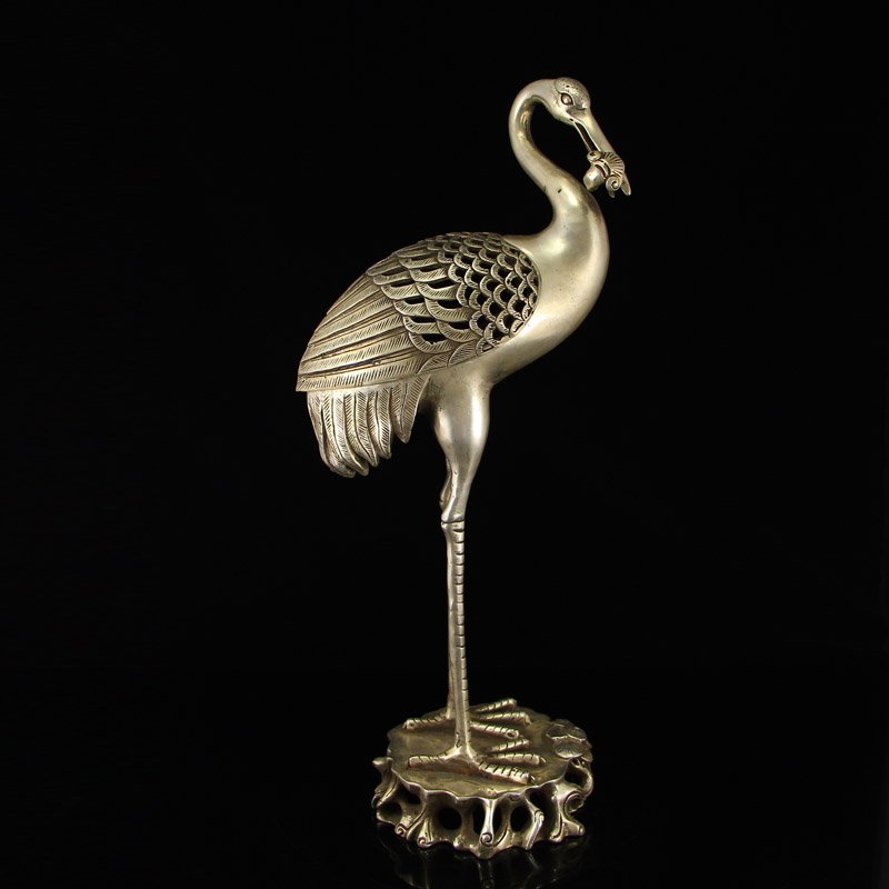 Chinese Ming Dynasty White Copper Crane Incense Burner (1 of 8)