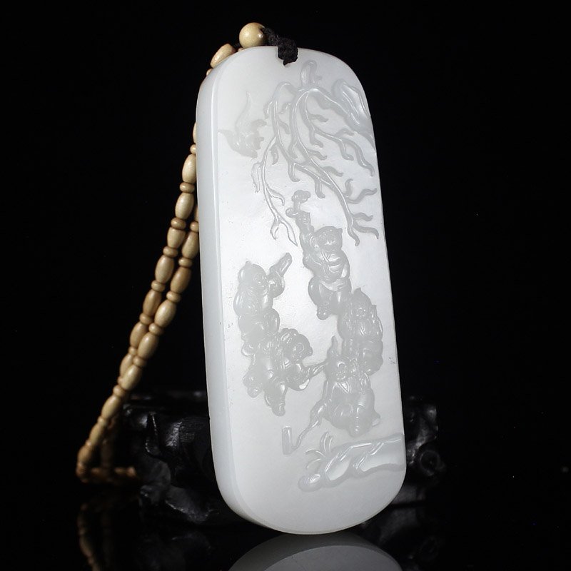 Superb Chinese White Hetian Jade Fortune Kids Pendant (1 of 5)