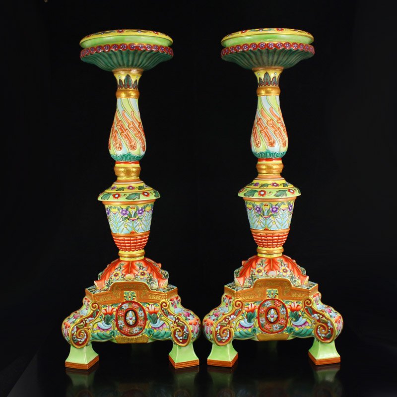 Chinese Gilt Gold Famille Rose Porcelain Candlestick (1 of 10)