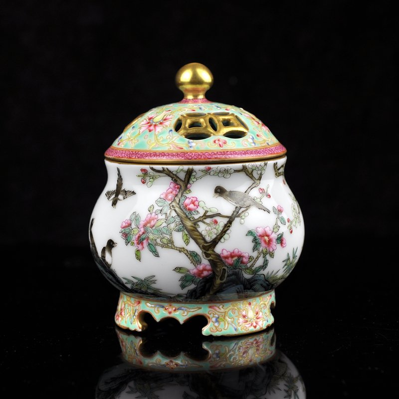 Chinese Gilt Gold Famille Rose Porcelain Incense Burner (1 of 10)
