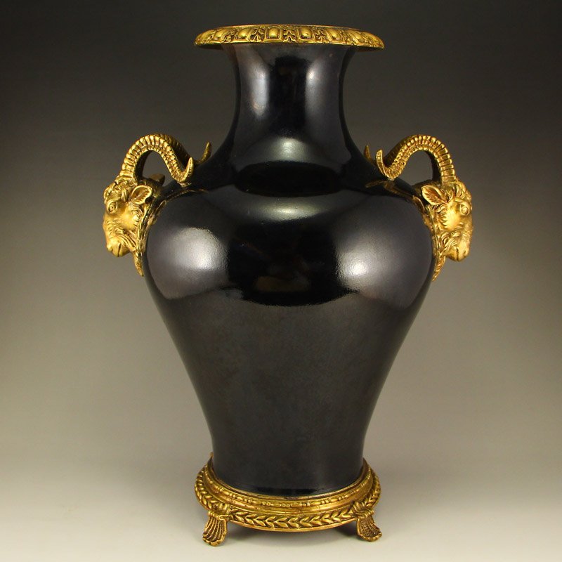 China Gilt Gold Wu Jin Glaze Sheep Head Porcelain Vase (1 of 10)