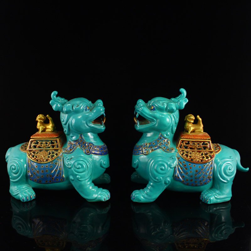 A Pair Chinese Sky-blue Glaze Porcelain Incense Burner (1 of 10)