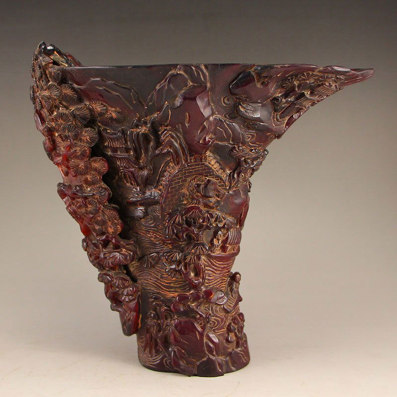 Vintage Chinese Qing Dynasty Ox Horn Sacrificed Cup (1 of 6)