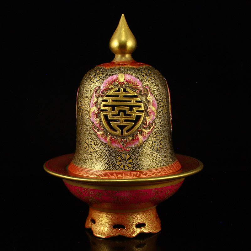 Chinese Qing Dy Gilt Gold Iron Red Glaze Incense Burner (1 of 9)