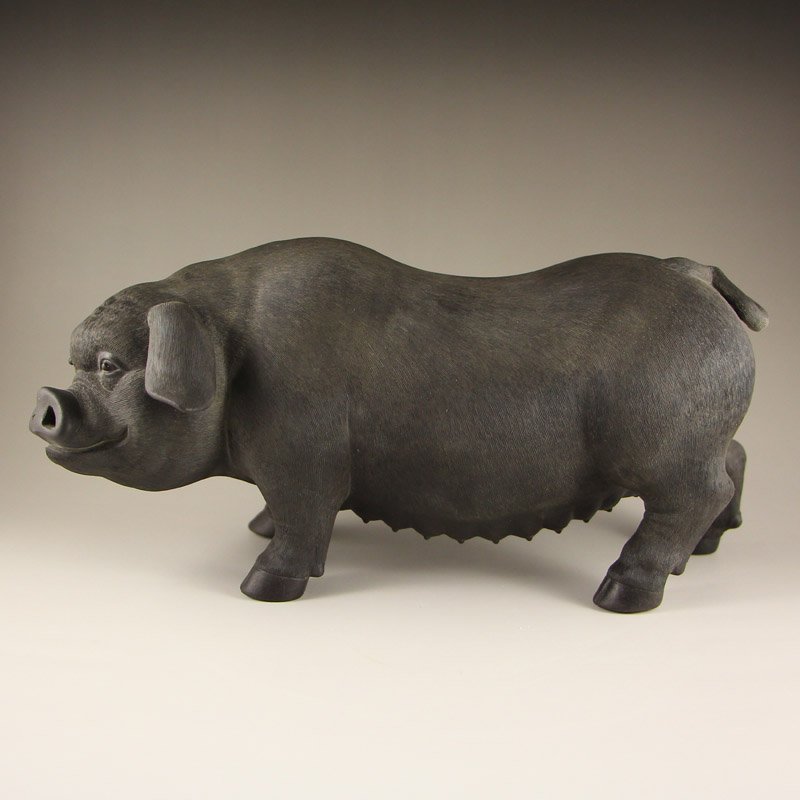 Vintage Chinese Yixing Zisha Pottery Fortune Pig Statue (1 of 8)