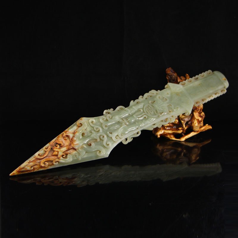 Chinese Han Dynasty Low Relief Hetian Jade Sword (1 of 10)