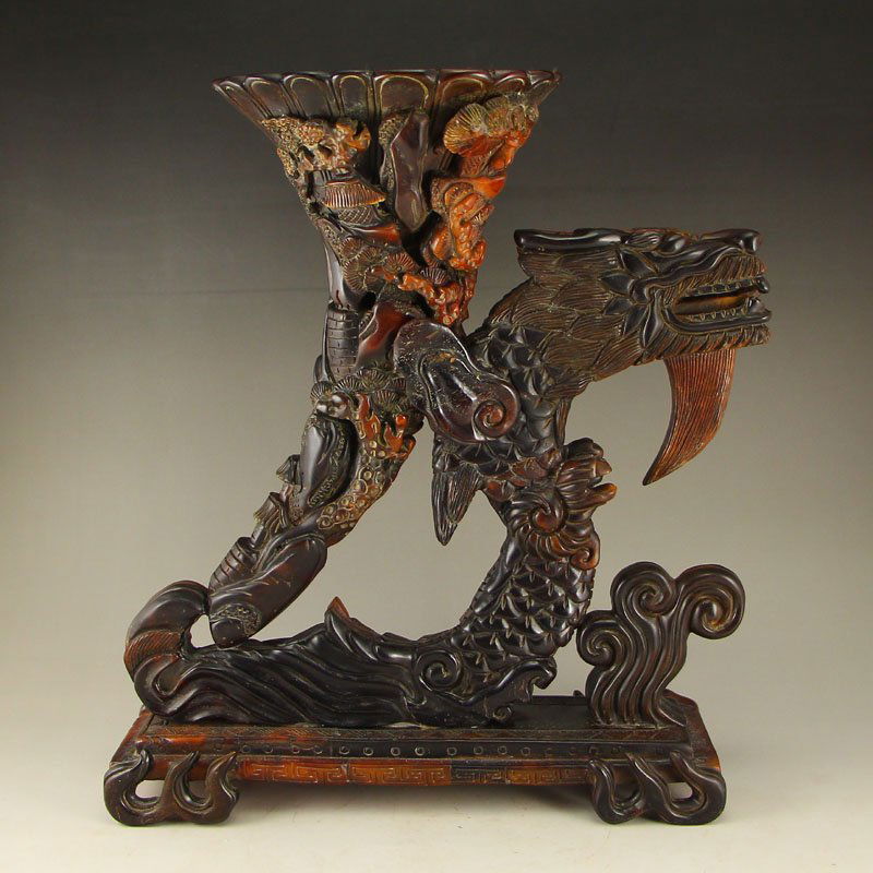 Vintage Chinese Ox Horn Lucky Dragon Candlestick (1 of 8)