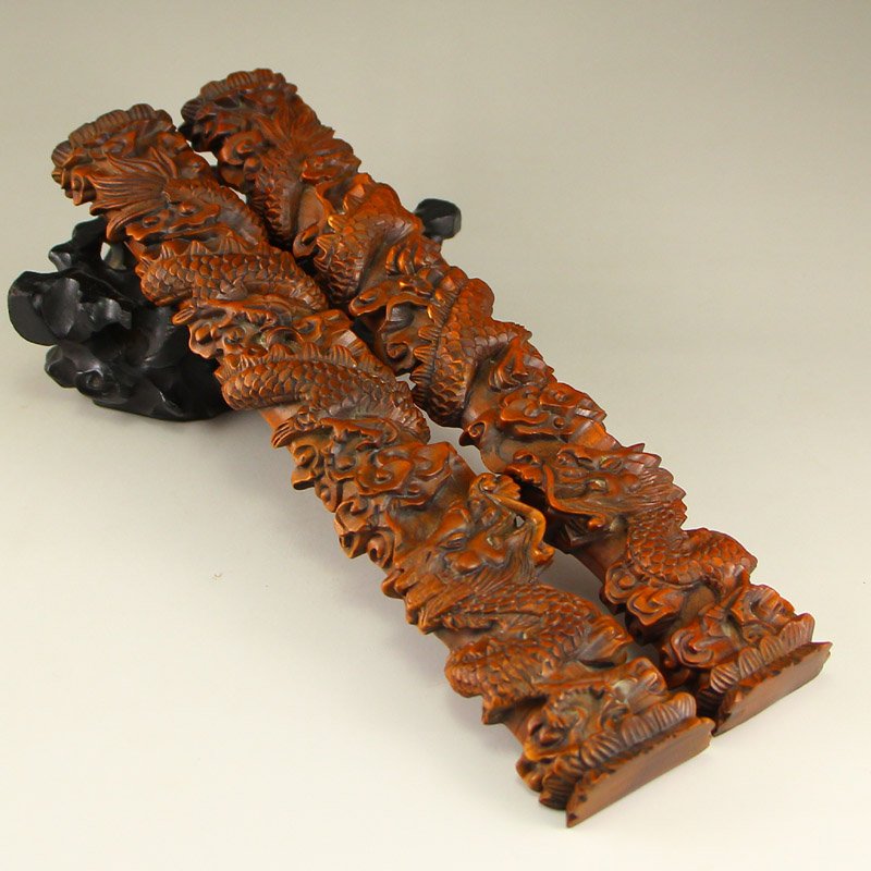 A Pair China Boxwood Wood Fortune Dragons Paperweights (1 of 6)