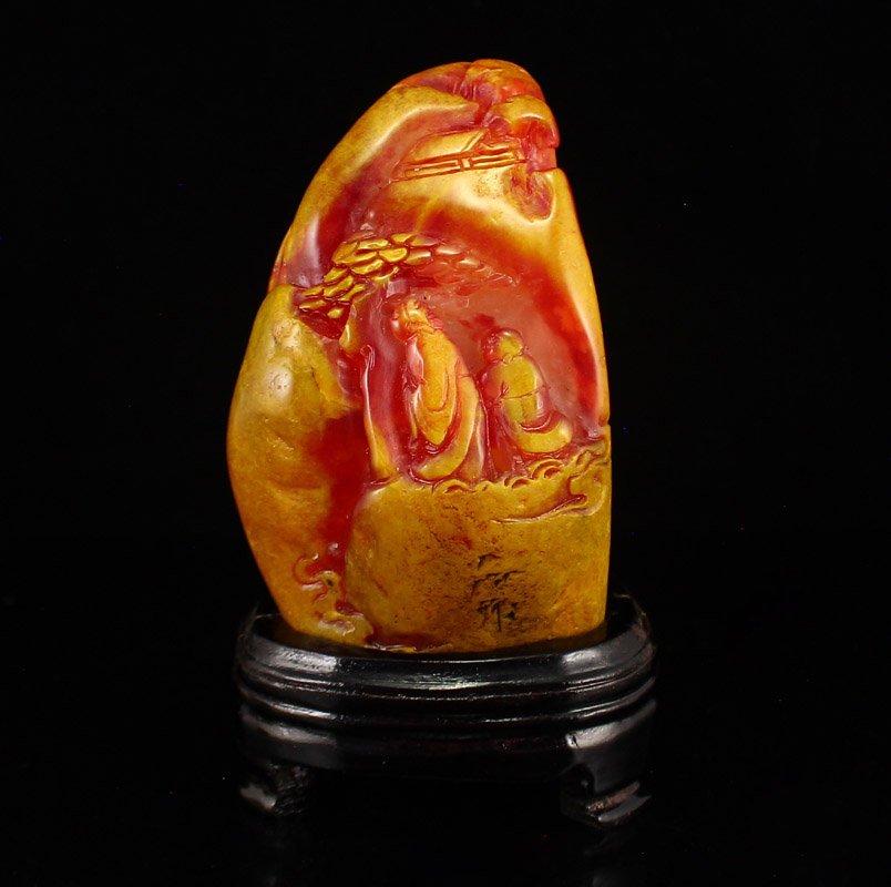 Vintage Chinese Shoushan Stone Seal - Old Man & Kid (1 of 8)