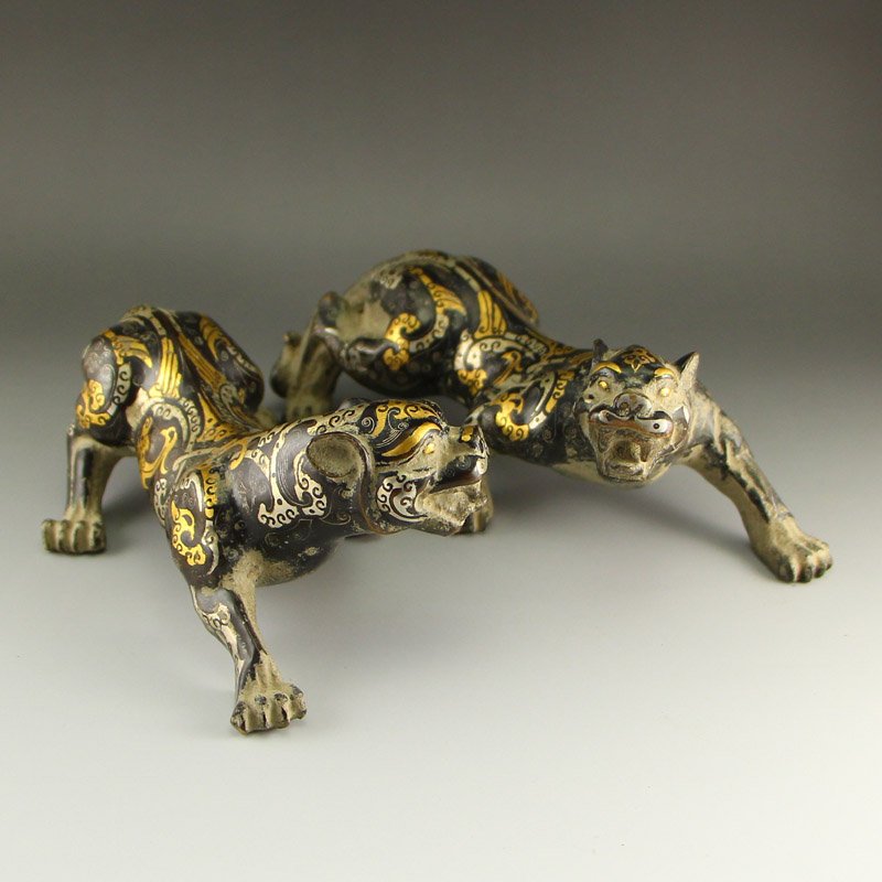 A Pair Vintage Chinese Gilt Gold Bronze Pixiu Statues (1 of 10)