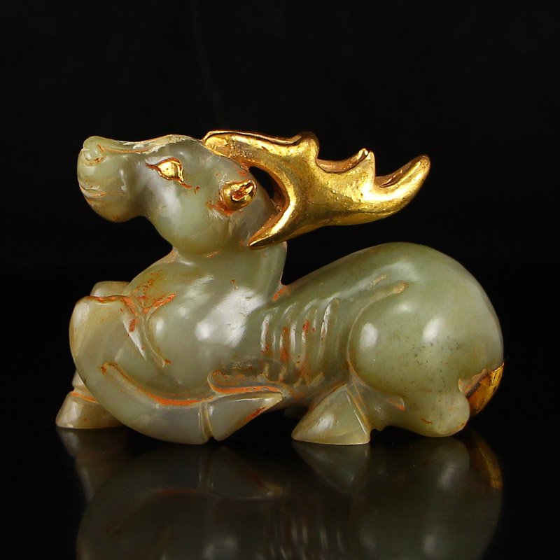 Chinese Gilt Gold Hetian Jade Fortune Sheep Statue (1 of 6)