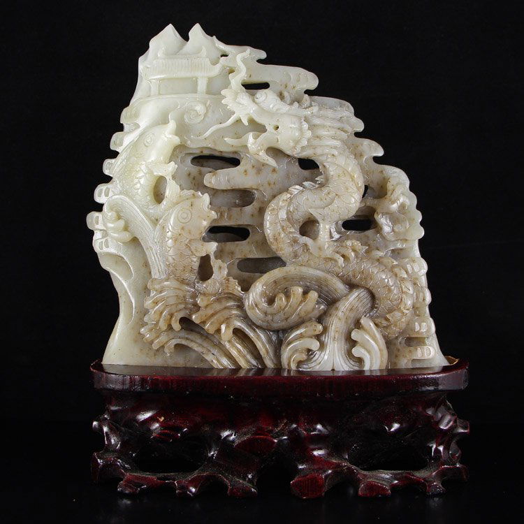 Chinese Hetian Jade Statue - Dragon & Fish (1 of 7)