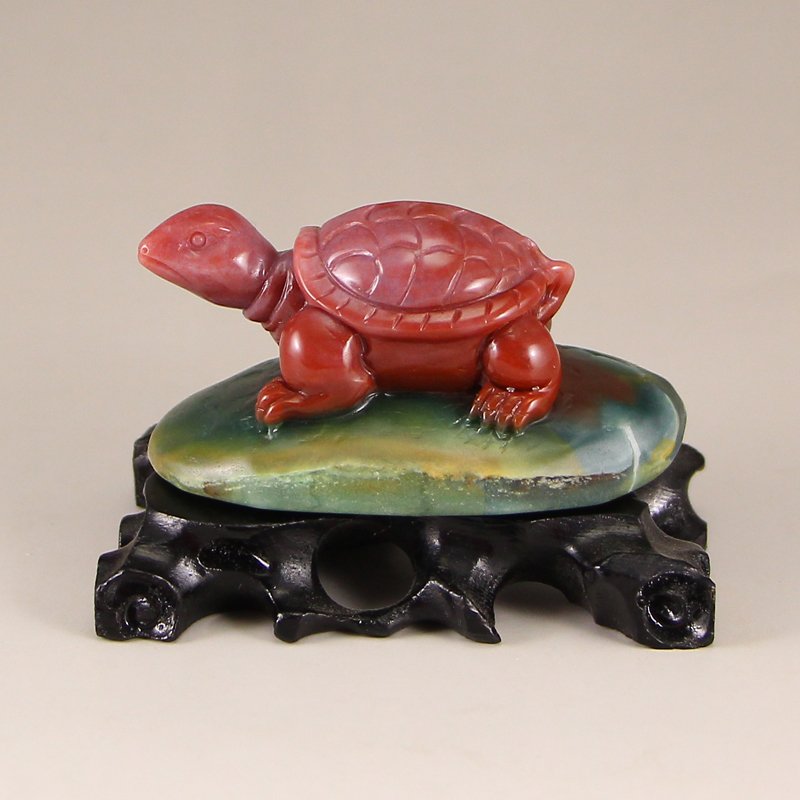 Chinese Purple Green Agate Dragon Turtle Statue (1 of 7)