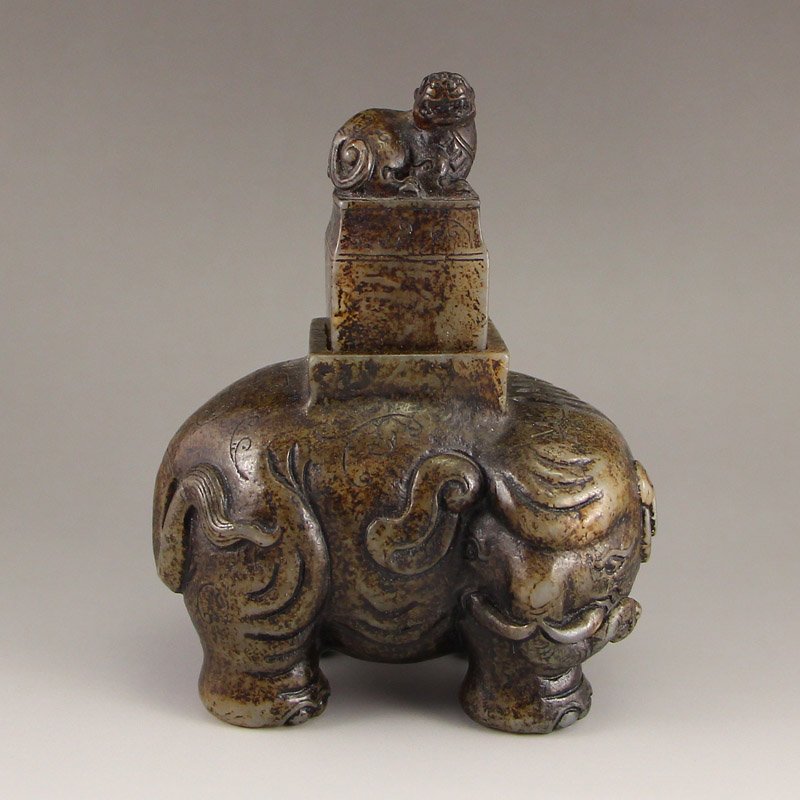 Vintage China Hetian Jade Seal w Elephant & Lucky Beast (1 of 8)