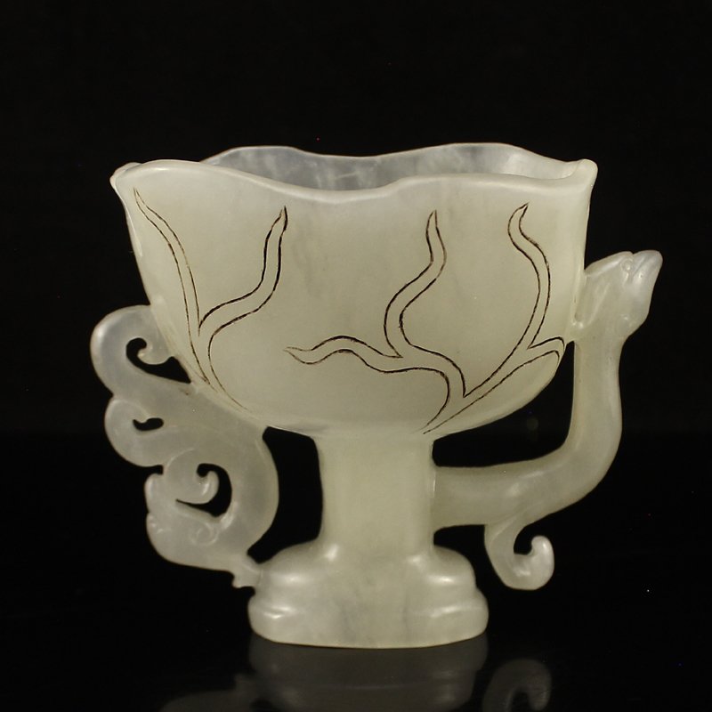 Vintage Chinese Hetian Jade Dragon Phoenix Cup (1 of 6)