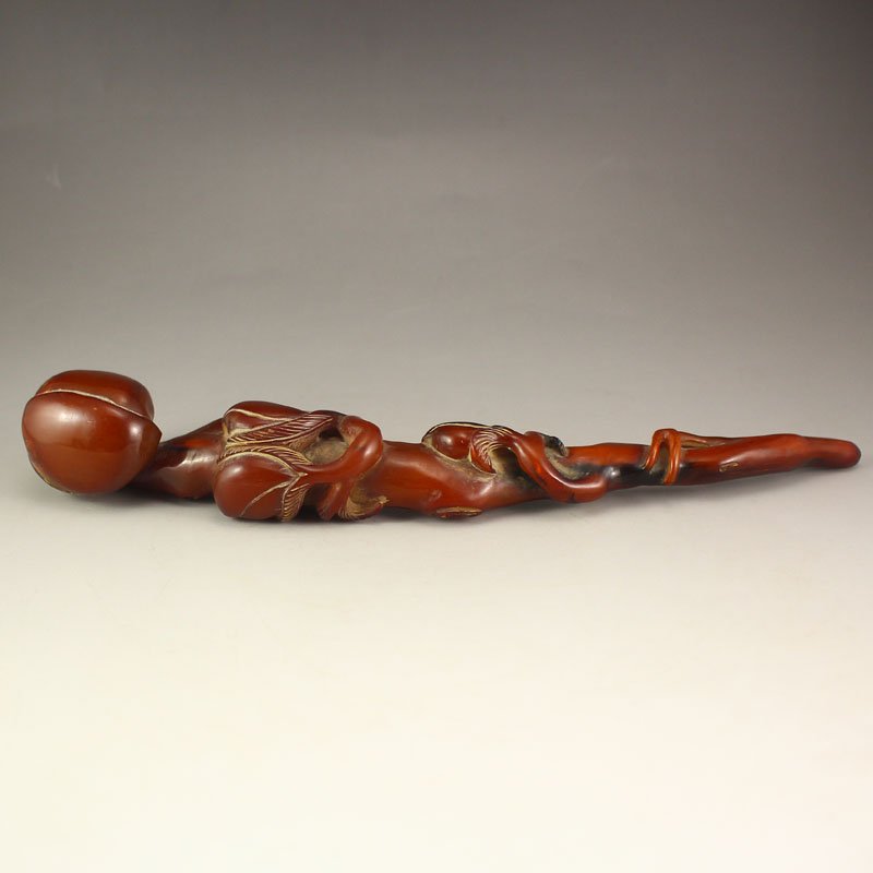 Vintage Chinese Ox Horn Ruyi Scepter Statue: Vintage Chinese Ox Horn Ruyi Scepter Statue Dimension: 170x40x35(mm)6.69x1.57x1.38(inches) Weight 0.31 lbs/139 g