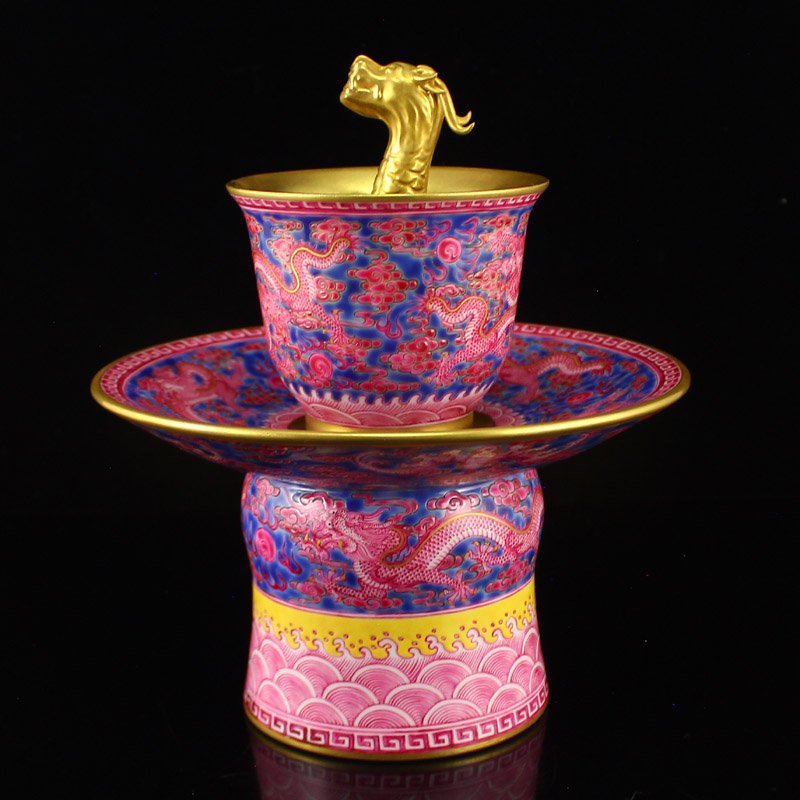 Chinese Gilt Gold Rouge Glaze Dragon Head Teacup (1 of 10)