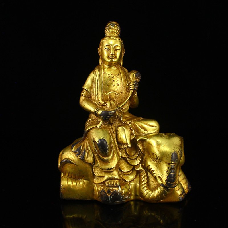 Chinese Gilt Gold Bronze Samantabhadra Statue (1 of 6)