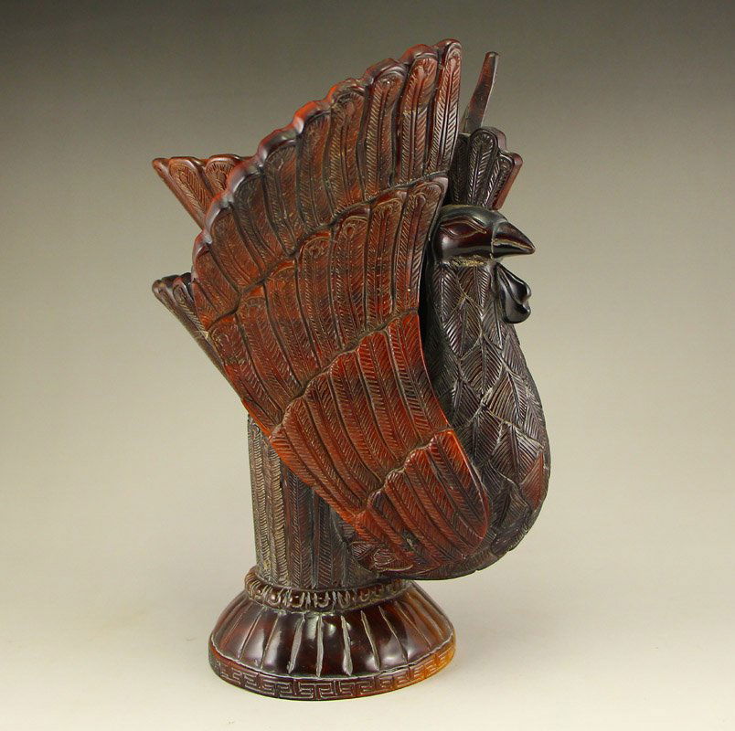 Chinese Qing Dy Ox Horn Phoenix Head Sacrificed Cup (1 of 6)