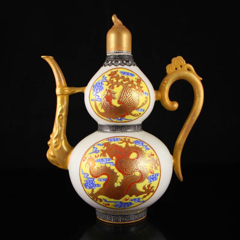 China Gilt Gold Iron Red Glaze Porcelain Big Teapot (1 of 10)