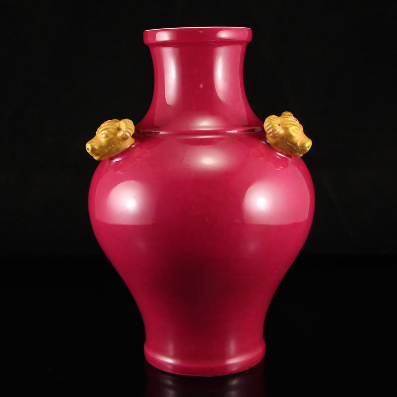 China Gilt Gold Rouge Glaze Sheep Head Porcelain Vase (1 of 6)