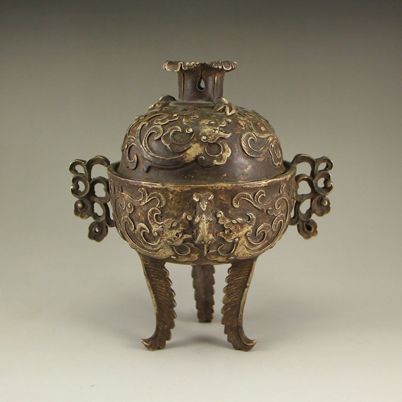 China Qing Dy Double Ears 3 Legs Silver Incense Burner (1 of 6)
