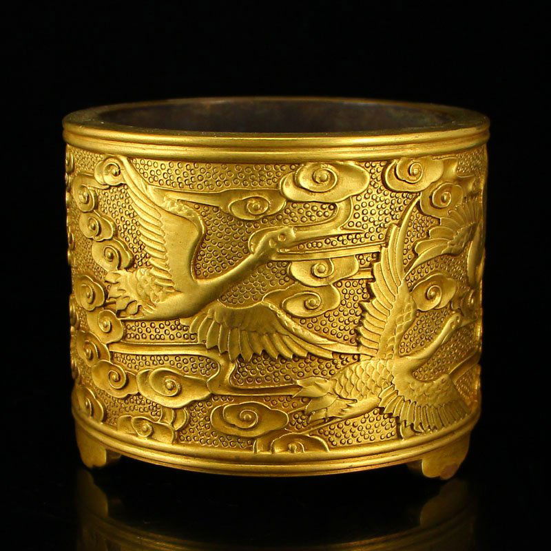 Chinese Qing Dynasty Gilt Gold Red Copper Brush Pot (1 of 7)
