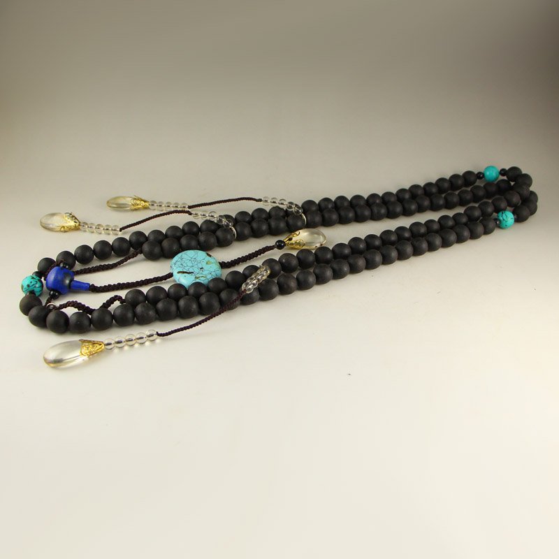 Chinese Chen Xiang Wood Crystal Court Beads Necklace (1 of 8)