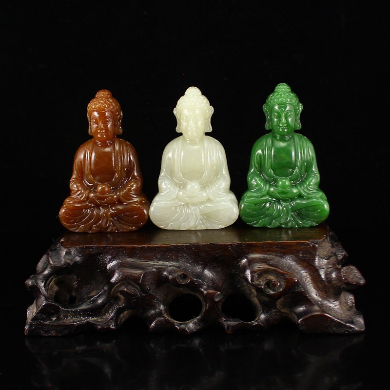 A Set Chinese Qing Dynasty Hetian Jade Buddhas Statues (1 of 10)