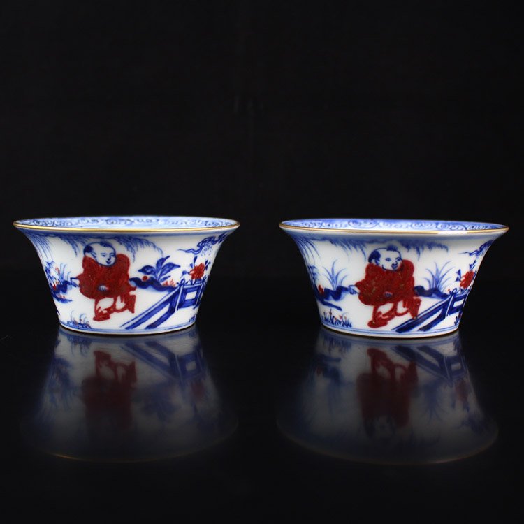 Chinese Underglaze Red + Blue And White Porcelain Cups (1 of 6)