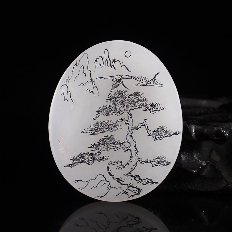 Superb Chinese White Hetian Jade Pendant w Certificate (1 of 8)