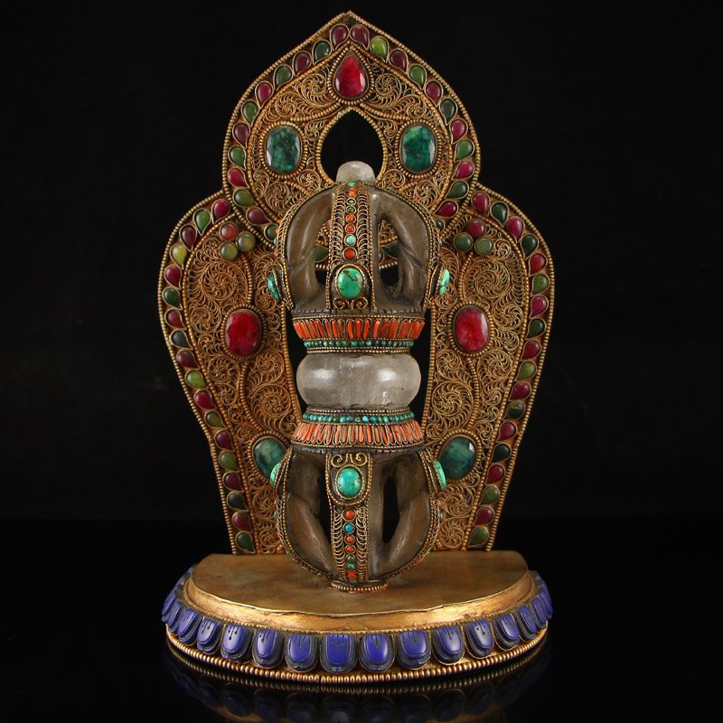 White Crystal Inlay Silver Wire Pestle JiangMo Statue (1 of 10)