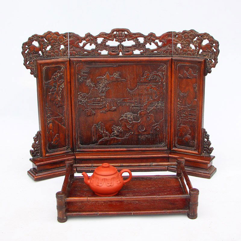 Vintage Chinese Zitan Wood Screen & Tea Tray (1 of 10)