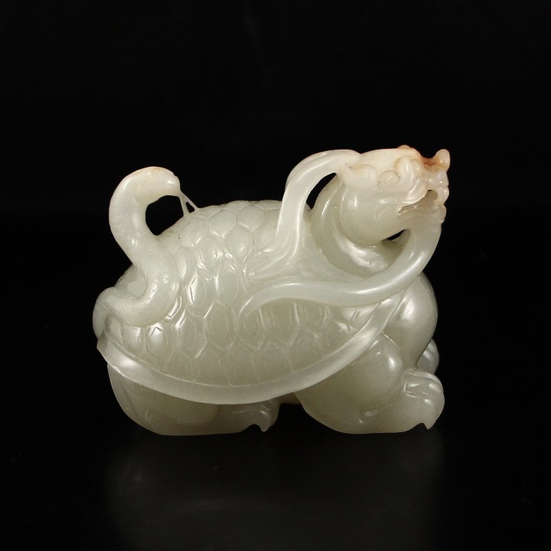 Vintage Chinese Hetian Jade Dragon Turtle Statue (1 of 6)