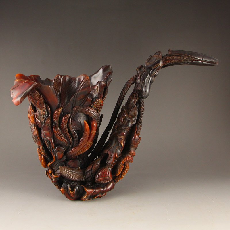 Openwork Chinese Ox Horn Lotus Flower Brush Washer: Openwork Vintage Chinese Ox Horn Lotus Flower Brush Washer Dimension: 300x215x150(mm) 11.81x8.46x5.91(inches) Weight 1.61 lbs/730 g