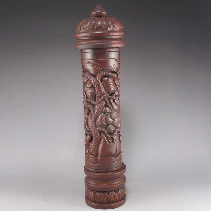 China Rosewood Incense Tube w Pine Tree & Fortune Kid: Hollow Out Carved Chinese Rosewood Incense Tube w Pine Tree & Fortune Kid Dimension: 263x63x63(mm) 10.35x2.48x2.48(inches) Weight 0.50 lbs/225 gDimensions: 10.35x2.48x2.48(inches)