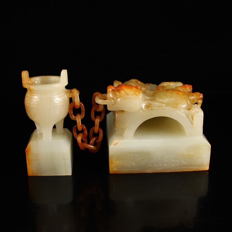 Chinese Han Dynasty Hetian Jade Dragon Turtle Seals (1 of 7)