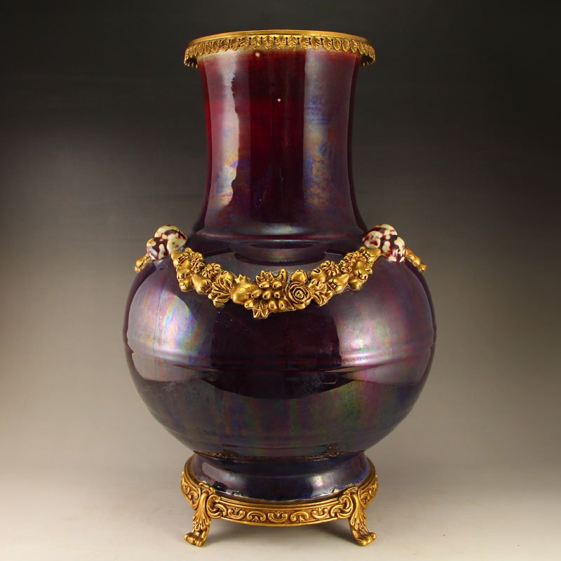 Chinese Gilt Edges Variable Glaze Porcelain Big Vase (1 of 7)