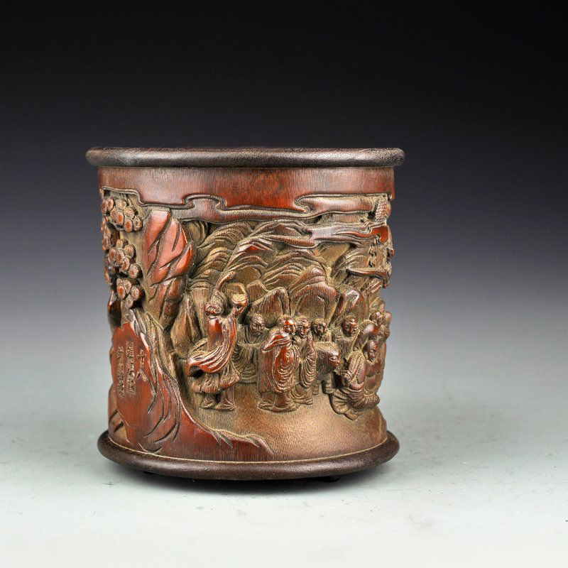 Vintage Chinese Bamboo Low Relief Brush Pot (1 of 10)