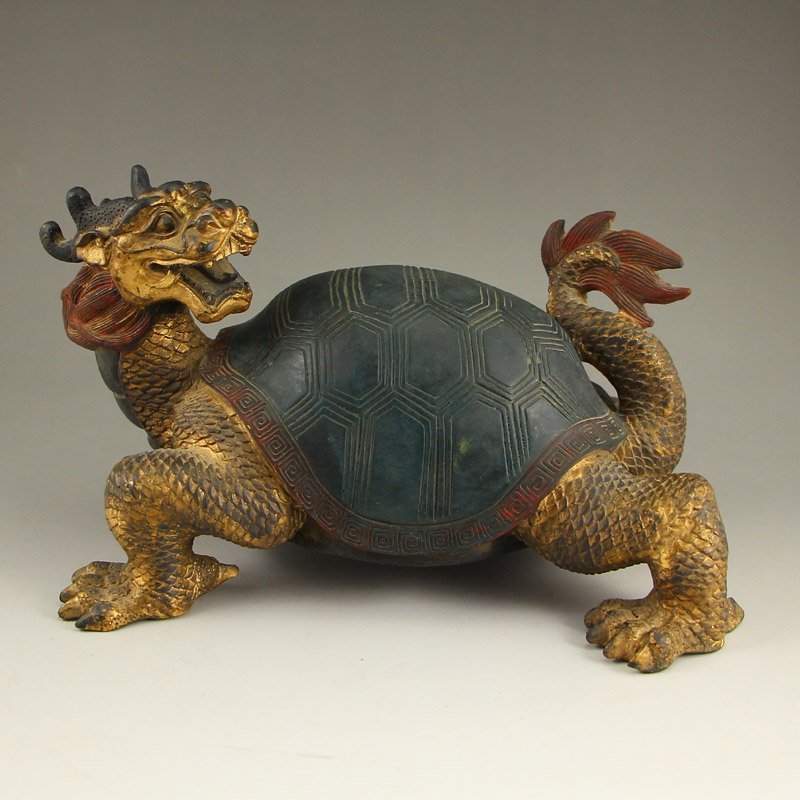 Vintage Chinese Gilt Gold Bronze Dragon Turtle Statue (1 of 6)