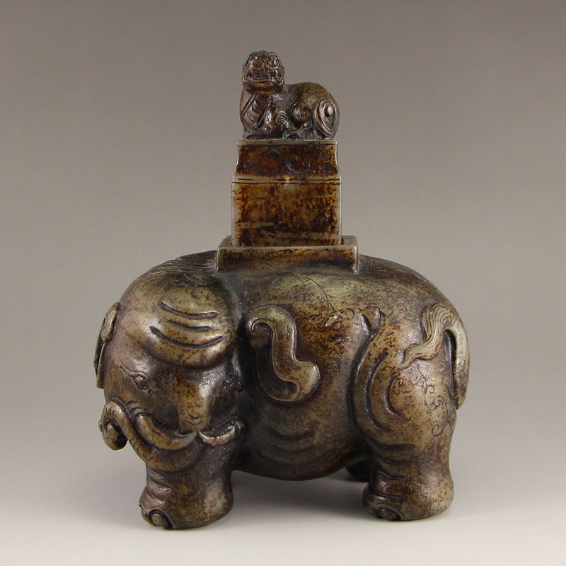 Vintage Chinese Hetian Jade Seal w Elephant Base (1 of 7)