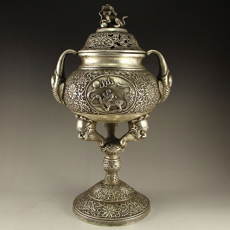 Vintage Chinese White Copper Double Ears Incense Burner (1 of 9)