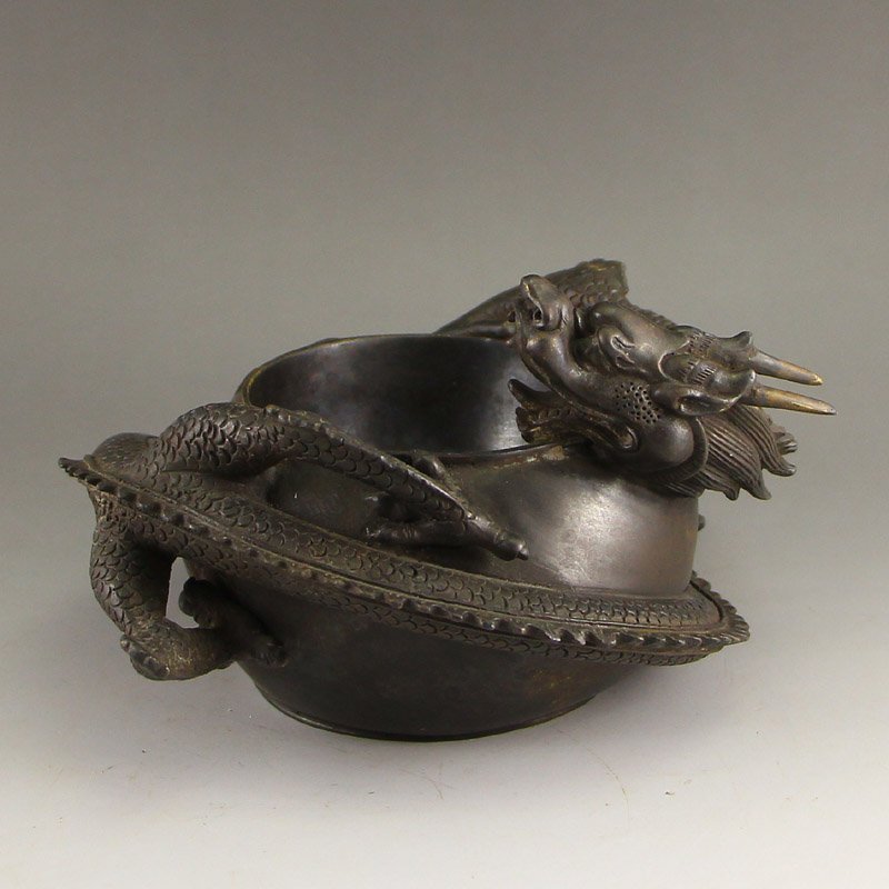 Chinese Qing Dy Bronze Brush Washer w Lucky Dragon (1 of 6)